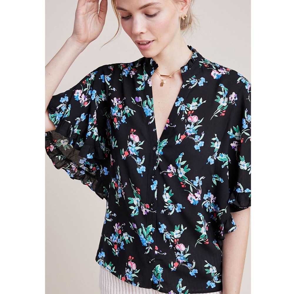 ANTHROPOLOGIE MAEVE AVEIRO FLUTTER SLEEVE BLOUSE